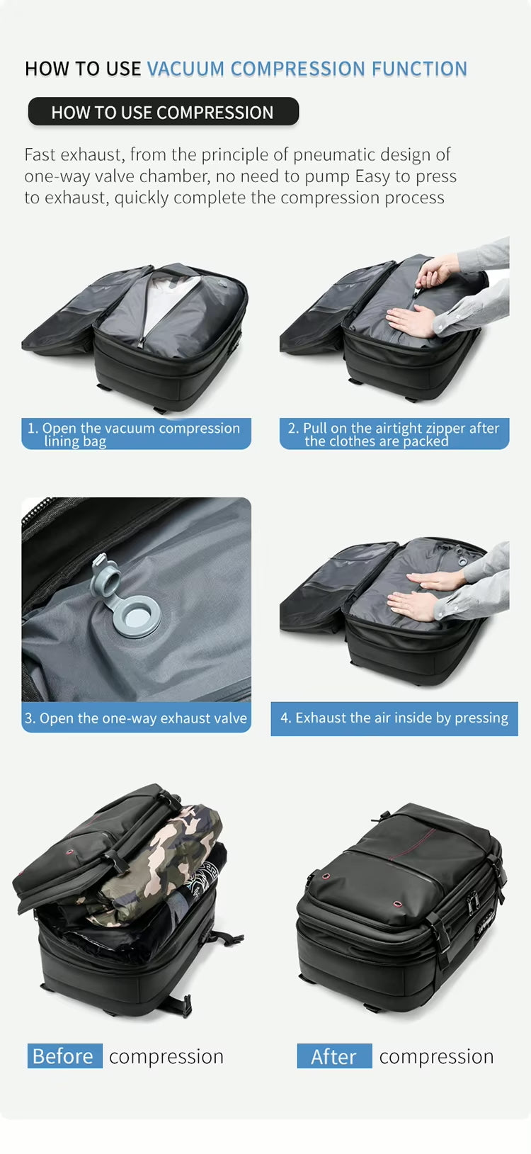 ZYB181 17 Inch Expandable Waterproof Travel Backpack With Laptop Space