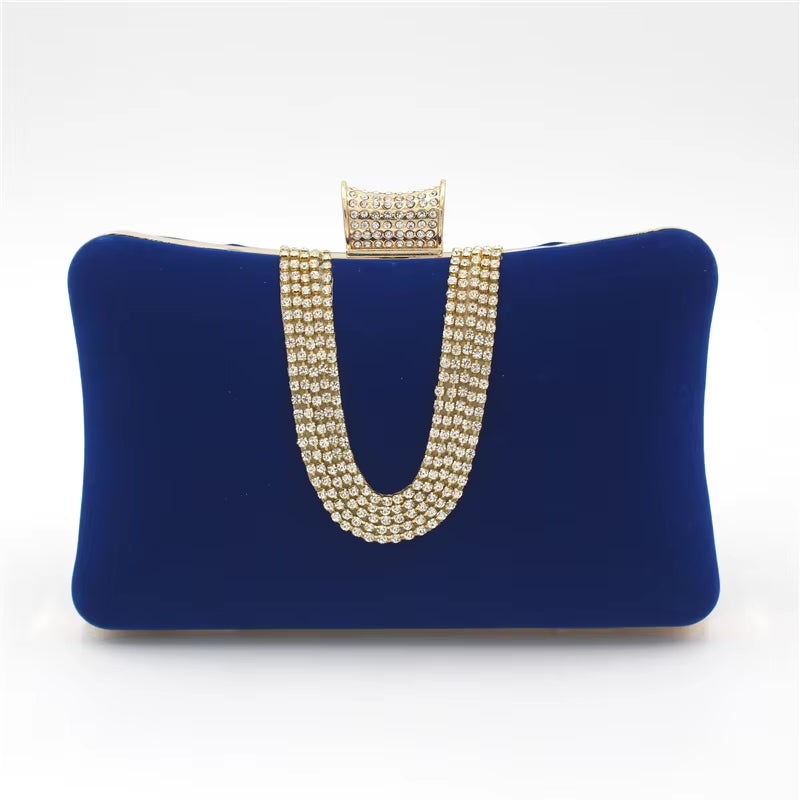 ZYB073 Royal Blue Velvet Clutch with Crystal Accents