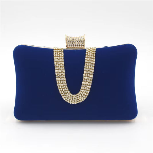ZYB073 Royal Blue Velvet Clutch with Crystal Accents