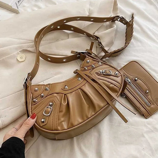 ZYB077 Edgy Elegance: Studded Half-Moon Bag