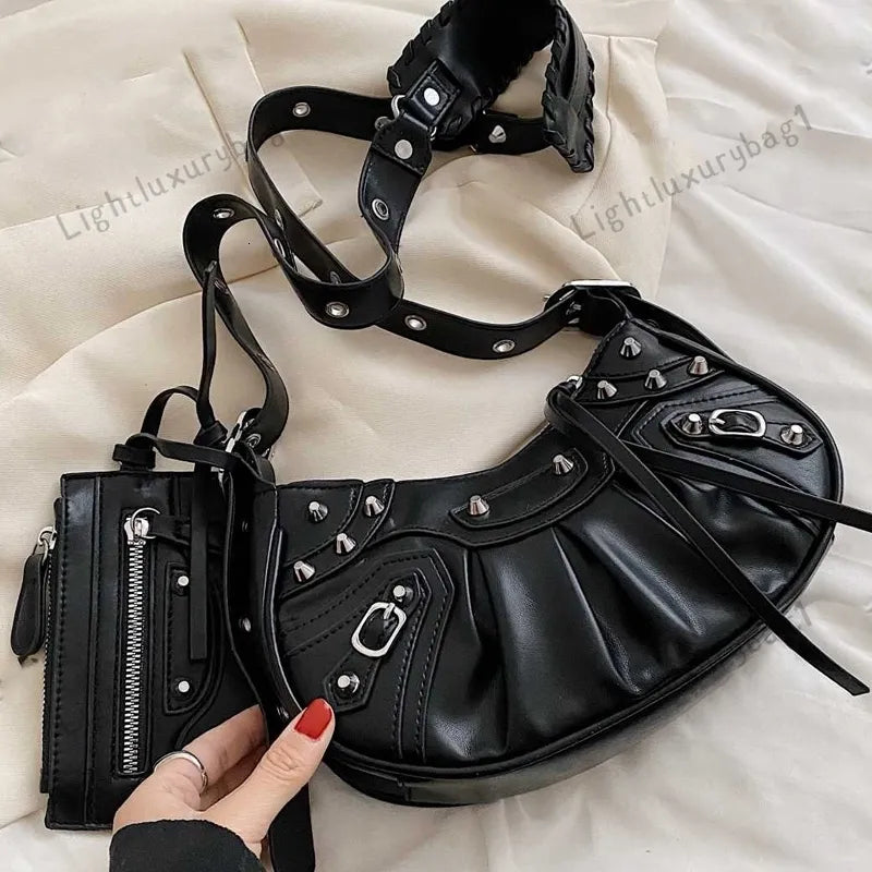 ZYB077 Edgy Elegance: Studded Half-Moon Bag