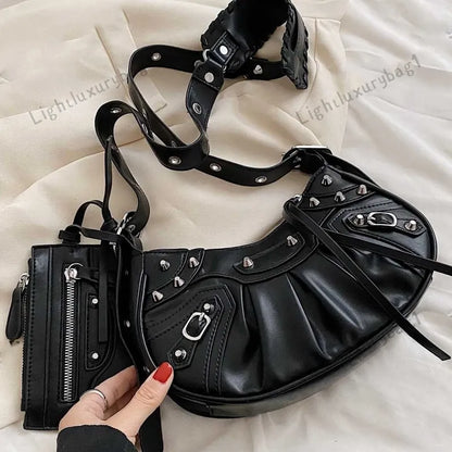 ZYB077 Edgy Elegance: Studded Half-Moon Bag