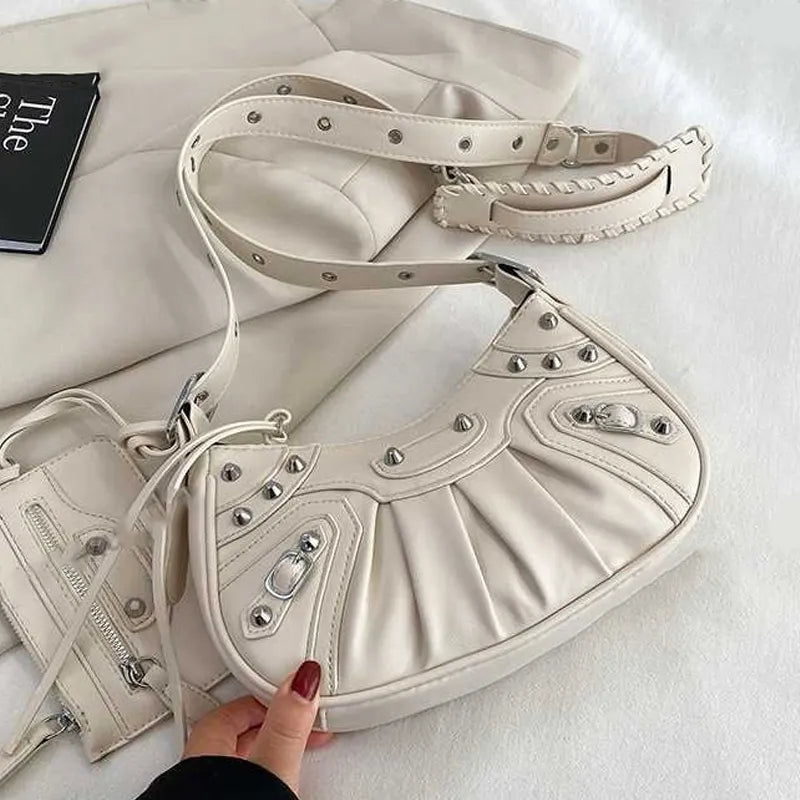 ZYB077 Edgy Elegance: Studded Half-Moon Bag