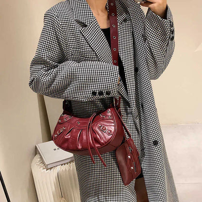 ZYB077 Edgy Elegance: Studded Half-Moon Bag