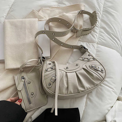 ZYB077 Edgy Elegance: Studded Half-Moon Bag