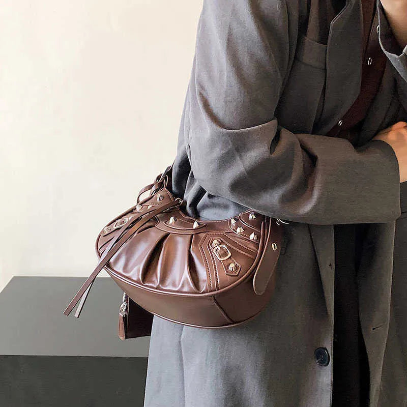 ZYB077 Edgy Elegance: Studded Half-Moon Bag