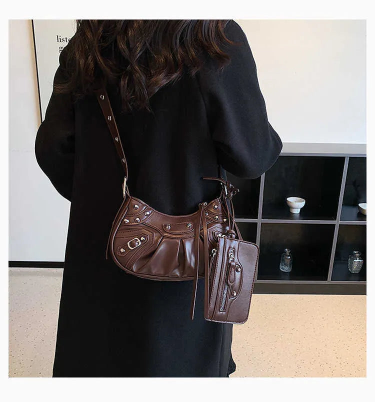 ZYB077 Edgy Elegance: Studded Half-Moon Bag