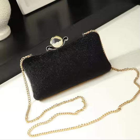 ZYB088 Cozy Chic: Faux Fur Clutch with Pearl Detail