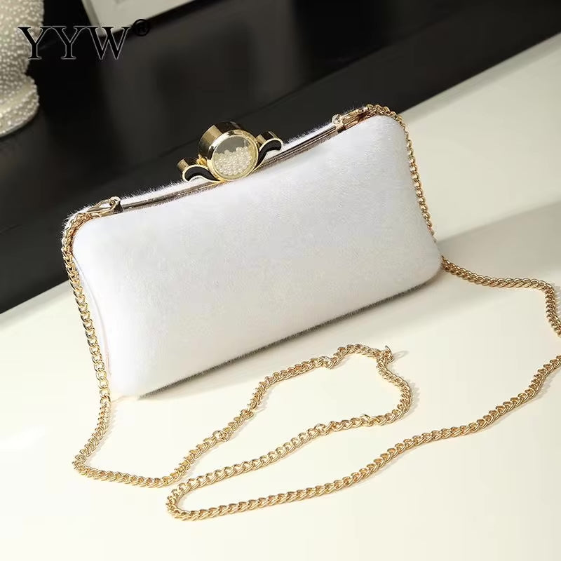 ZYB088 Cozy Chic: Faux Fur Clutch with Pearl Detail