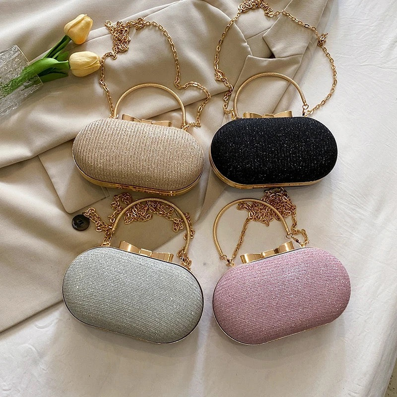 ZYB164 Shiny Glitter Evening Bag Sweet Bowknot Decor Clutch Purse