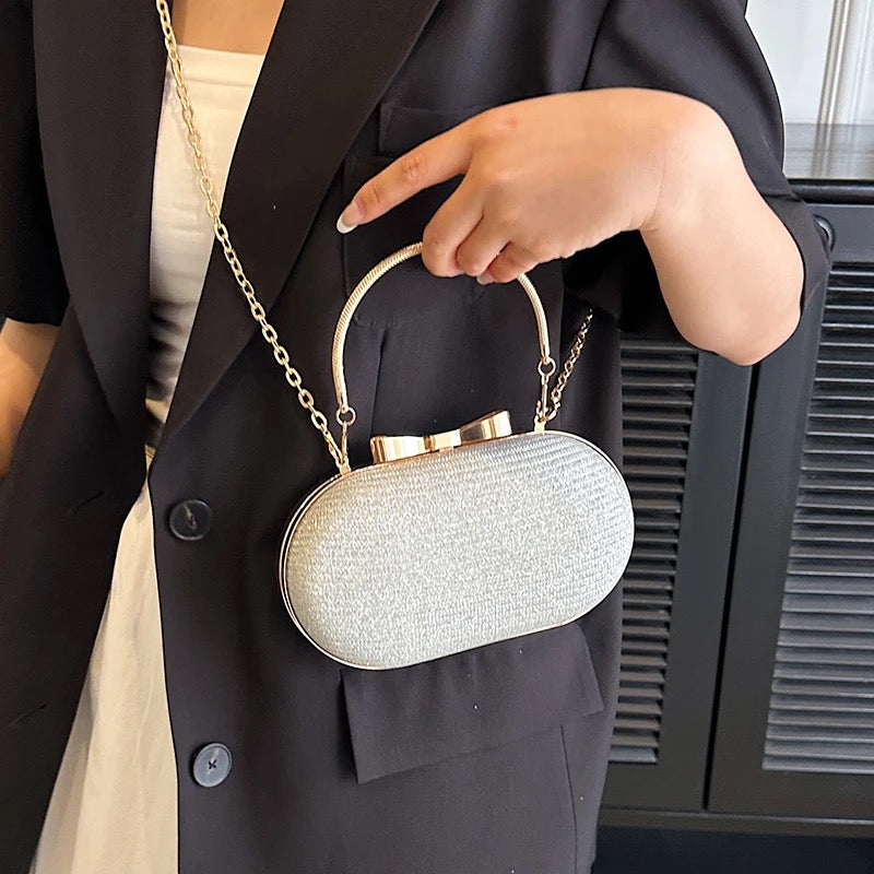 ZYB164 Shiny Glitter Evening Bag Sweet Bowknot Decor Clutch Purse
