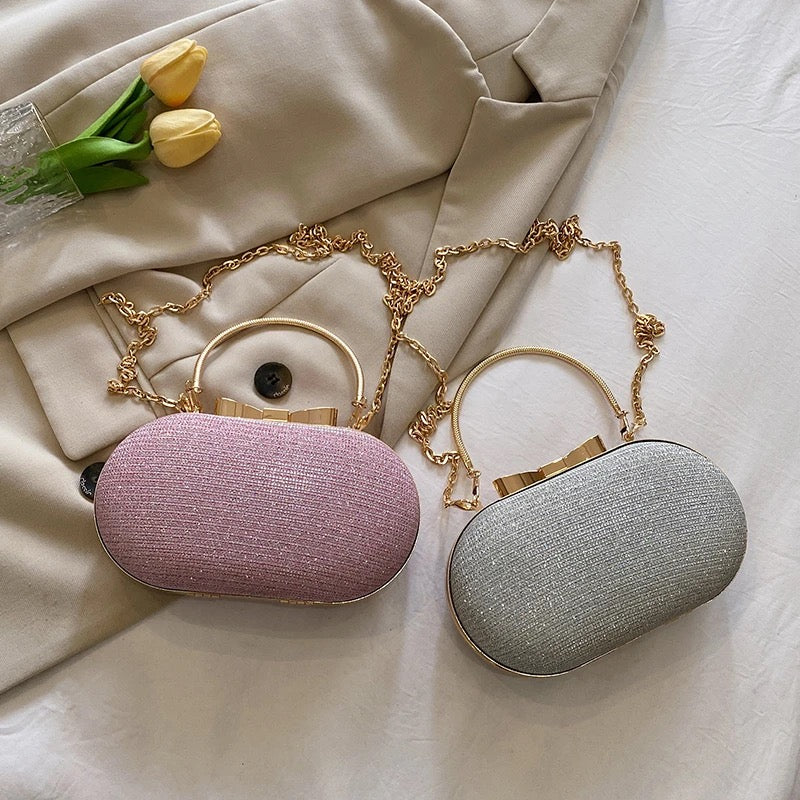 ZYB164 Shiny Glitter Evening Bag Sweet Bowknot Decor Clutch Purse