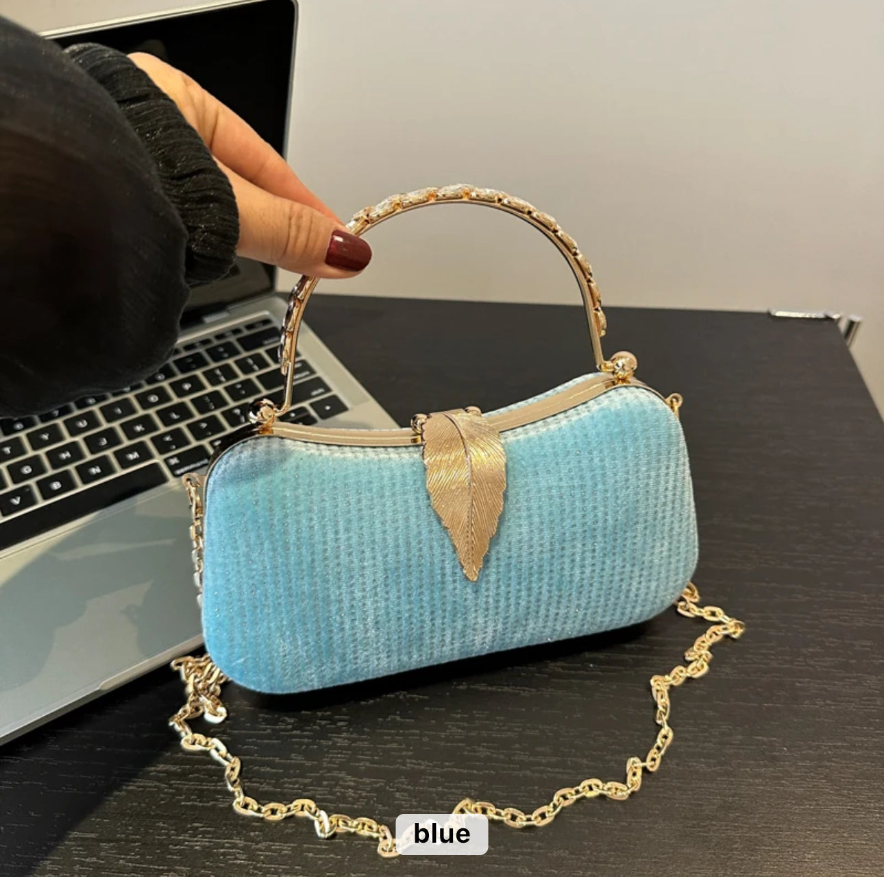 ZYB163 Metallic Clutch Bag with Studded Detail