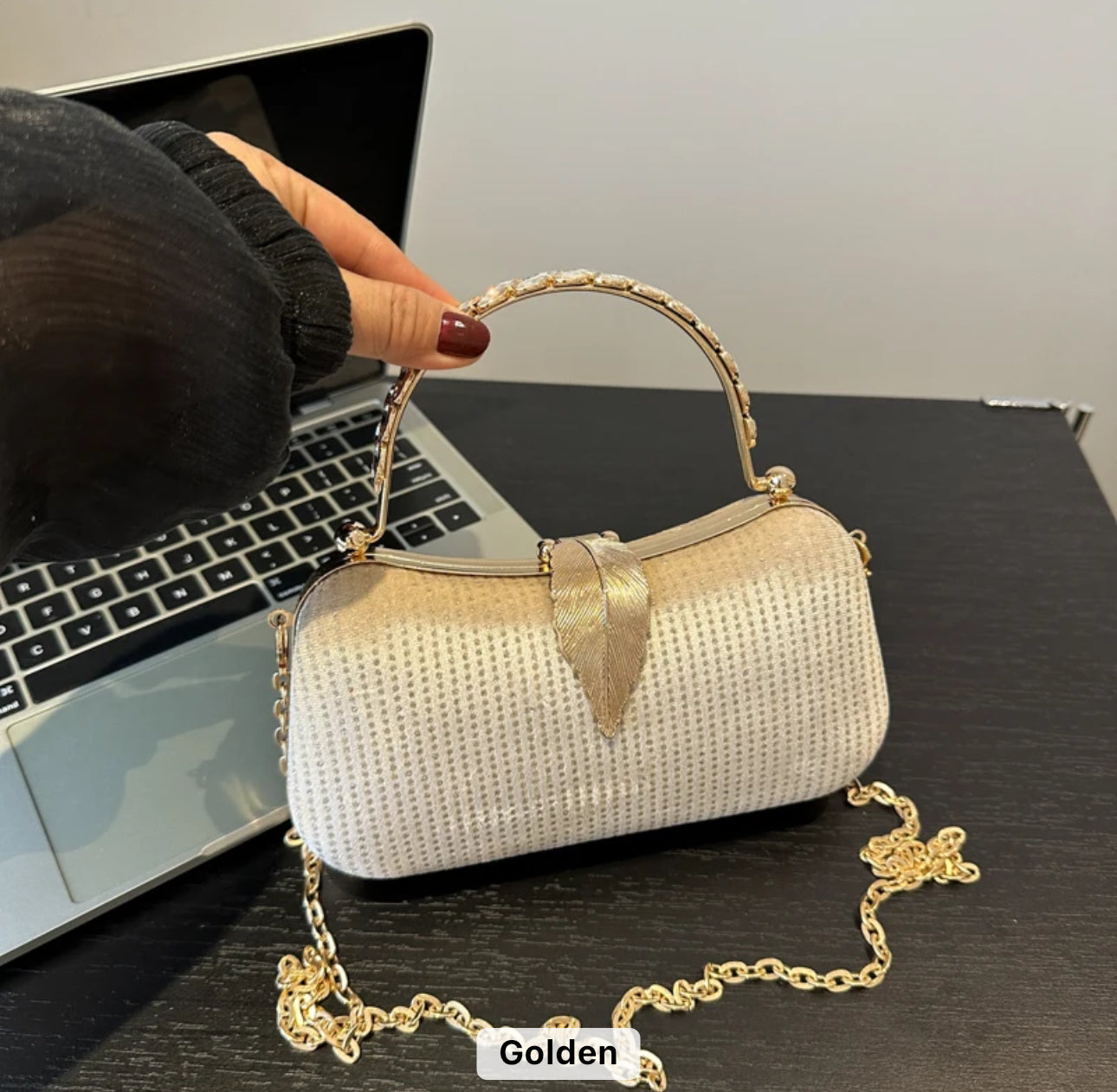 ZYB163 Metallic Clutch Bag with Studded Detail