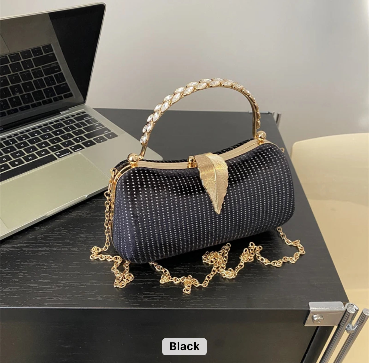 ZYB163 Metallic Clutch Bag with Studded Detail