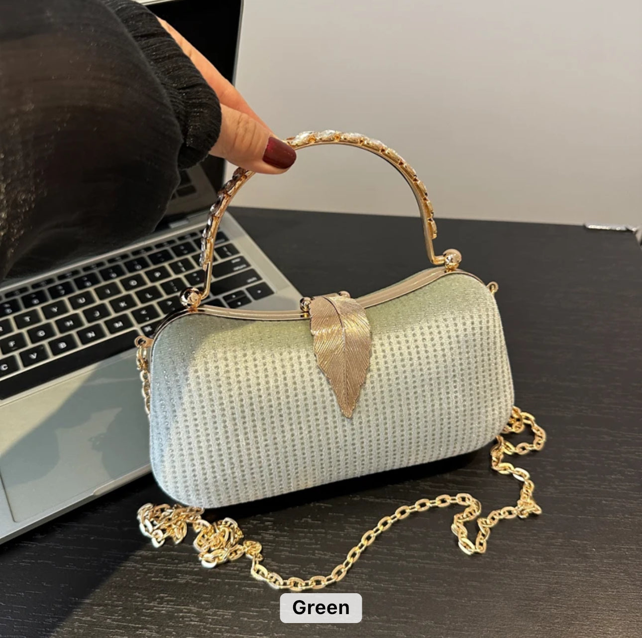 ZYB163 Metallic Clutch Bag with Studded Detail