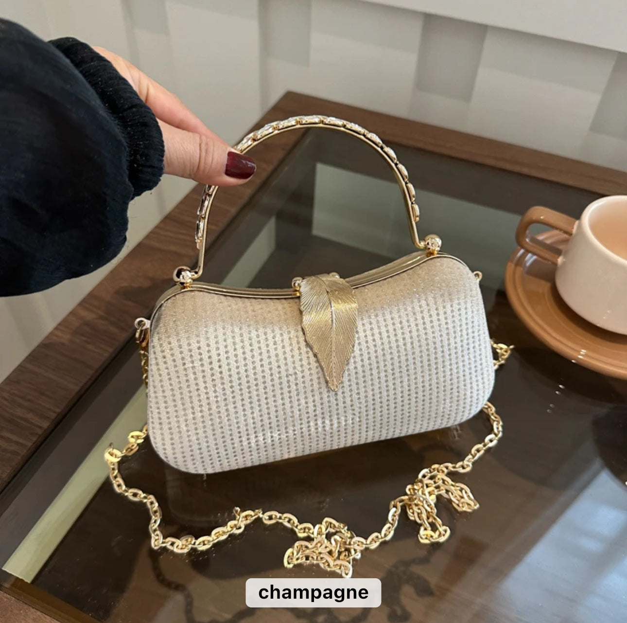 ZYB163 Metallic Clutch Bag with Studded Detail