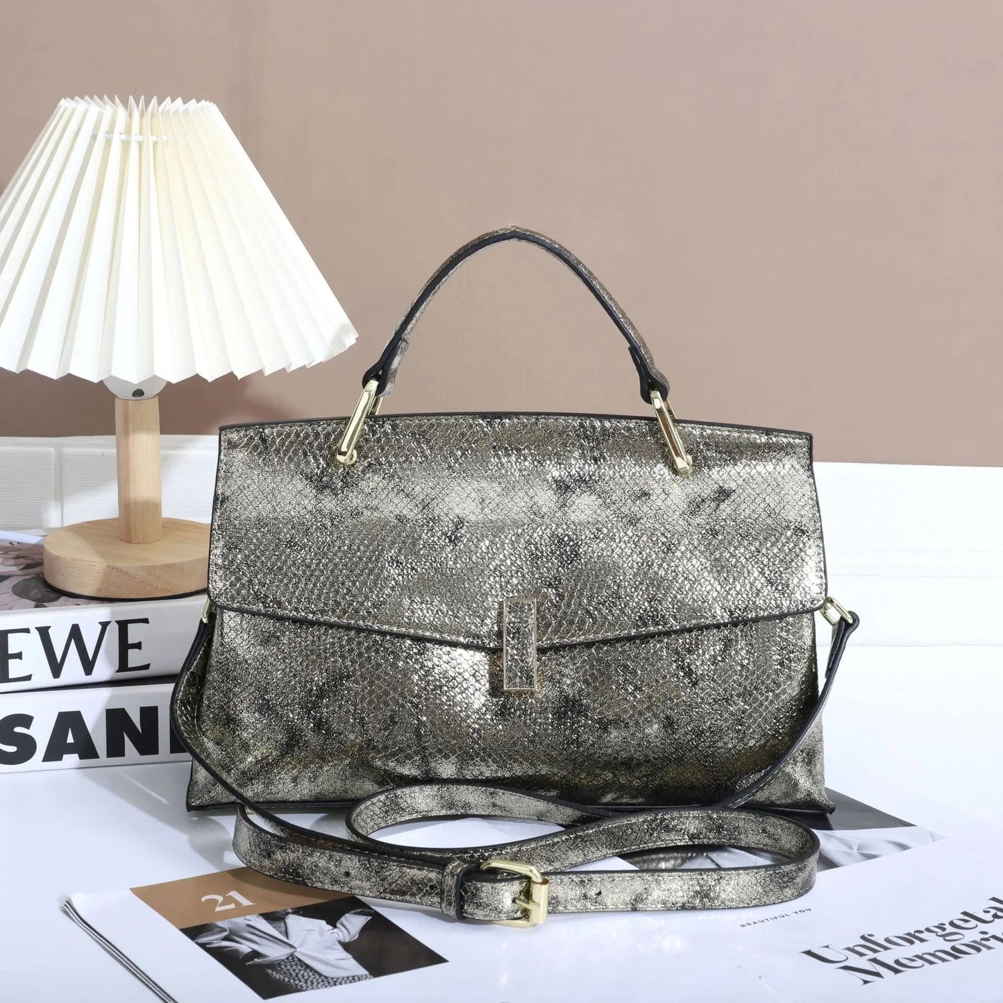 ZYB191 Elegant Snakeskin-Embossed Top Handle Bag