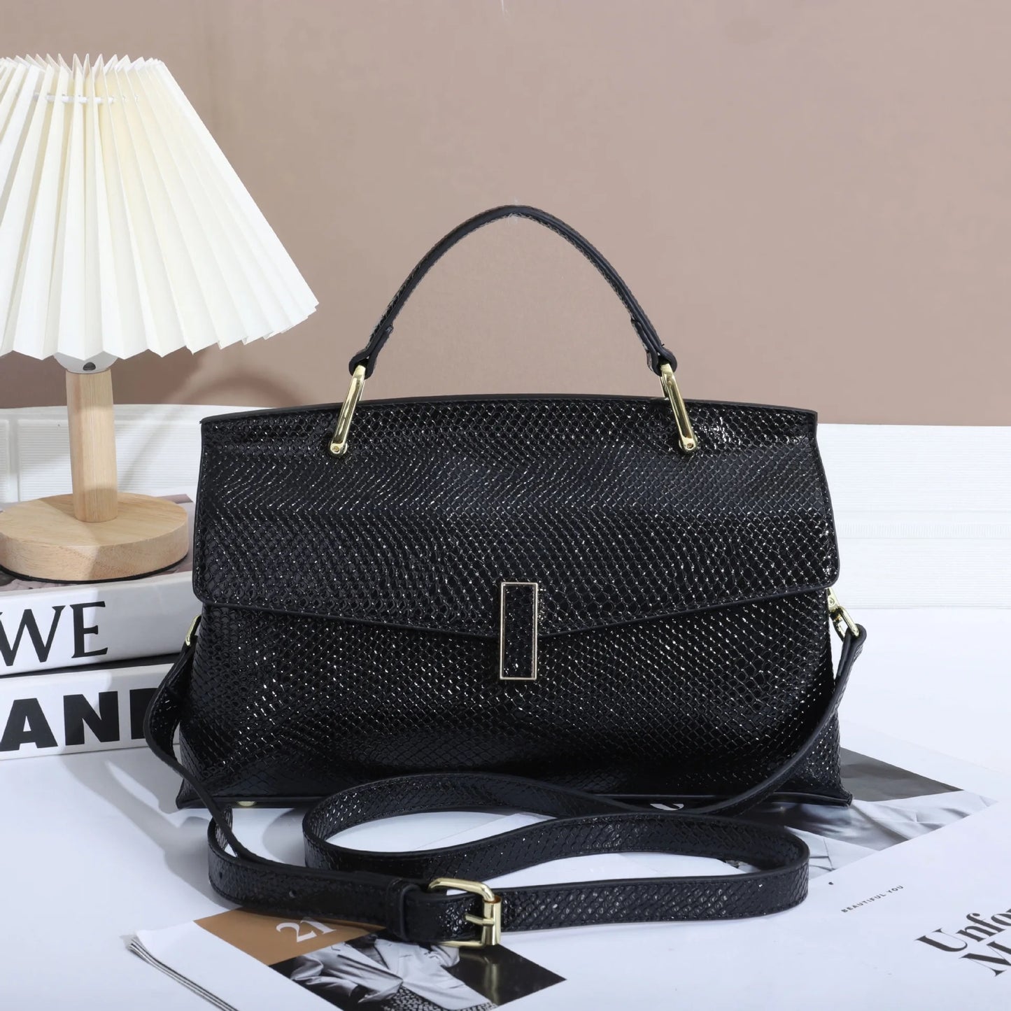 ZYB191 Elegant Snakeskin-Embossed Top Handle Bag