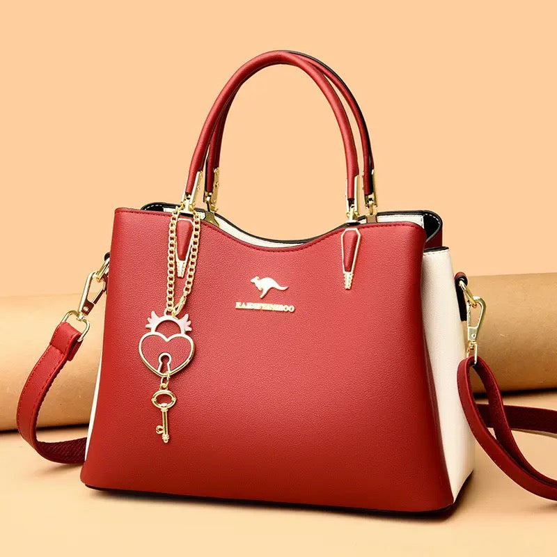 ZYB194 Chic Two-Tone Handbag with Heart Lock Charm
