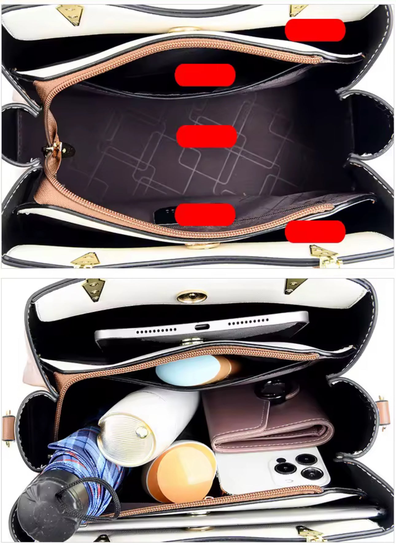 ZYB194 Chic Two-Tone Handbag with Heart Lock Charm