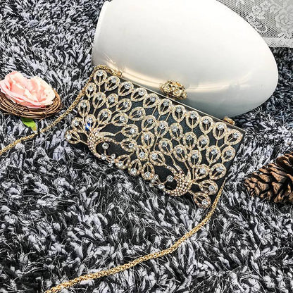 ZYB048 Regal and Elegant: Peacock Crystal Clutch
