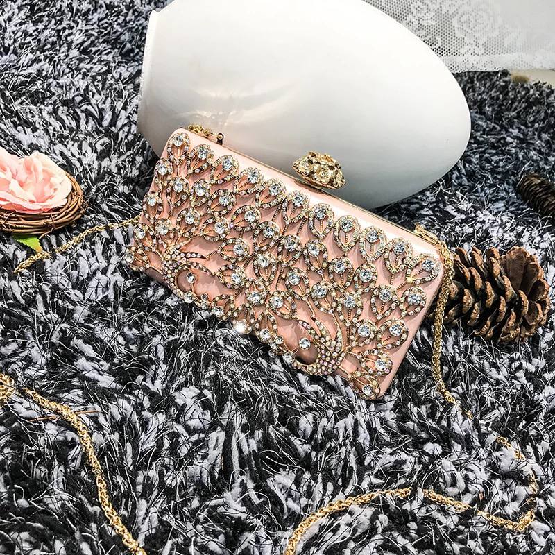 ZYB048 Regal and Elegant: Peacock Crystal Clutch